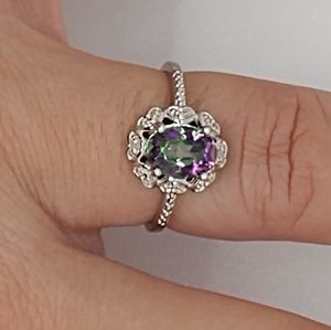 Bright Rainbow Mystic Topaz 1CT Oval Ring